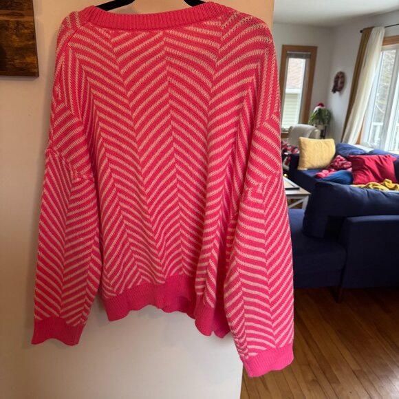 Shein - Pink and White - Chevron Knit Sweater - XXL - Picture 2 of 3